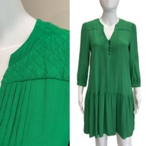 Anthropologie Maeve Galina Kelly Green Drop Waist Dress Size 2 Pleated A-Line